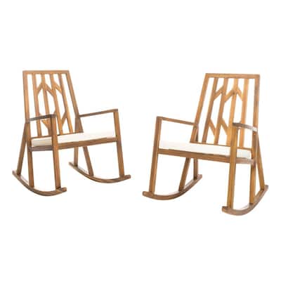 Isabella Wood Outdoor Rocking Chair with Cream Cushion (2-Pack)