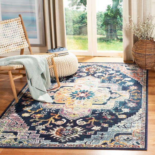 Crystal Navy/Fuchsia 7 ft. x 9 ft. Border Area Rug