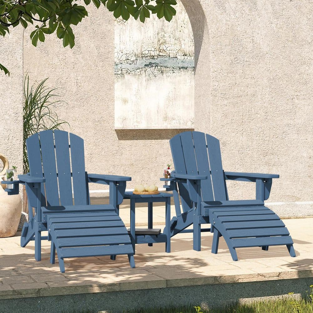 Navy Outdoor 5-Piece HDPE Plastic Patio Chat Set, 2-Adirondack Chairs with Side Table and 2-Folding Ottomans price history on PriceWatchPro