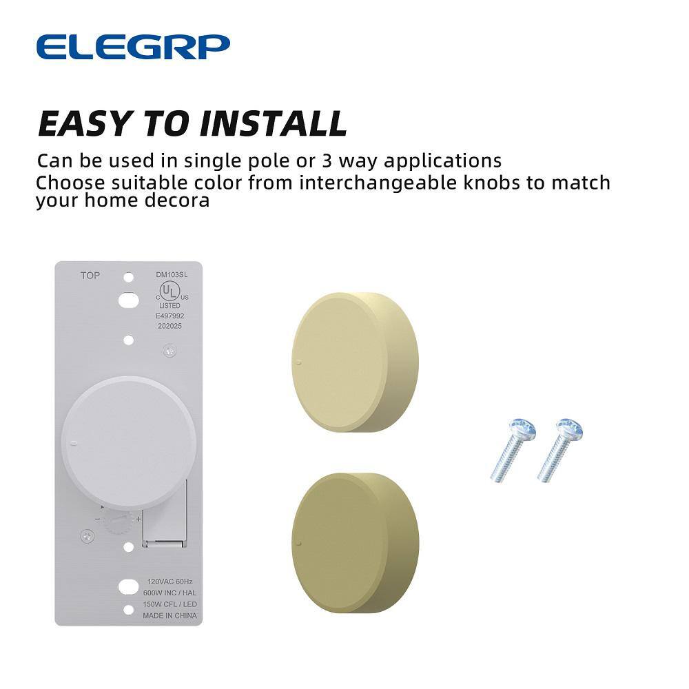 White and Ivory Rotary Dimmer Switch with Night Indicator Light