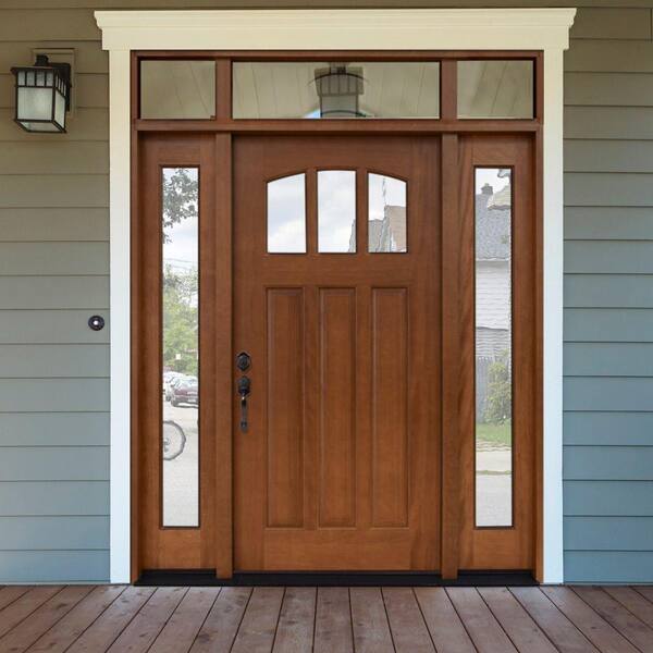 Craftsman 3 Lite Arch, Exterior Doors With Sidelights And Transom Windows