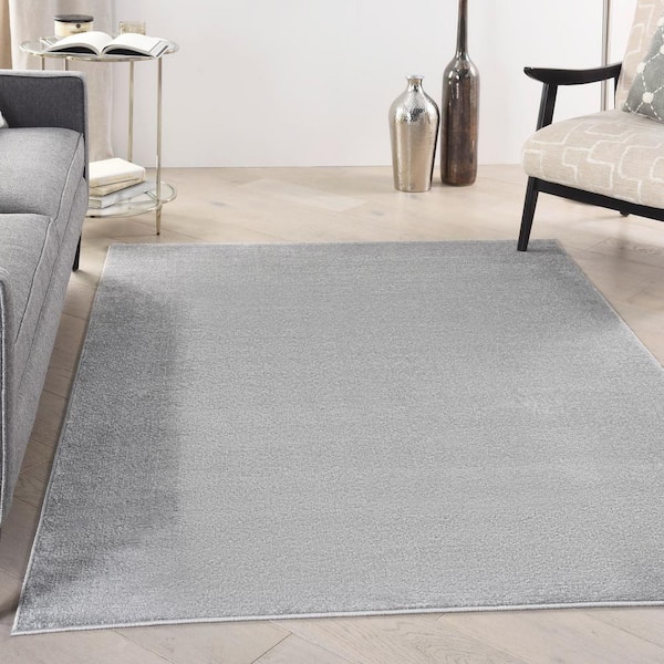 Essentials 4 ft. x 6 ft. Silver Gray Solid Contemporary Indoor/Outdoor Patio Area Rug