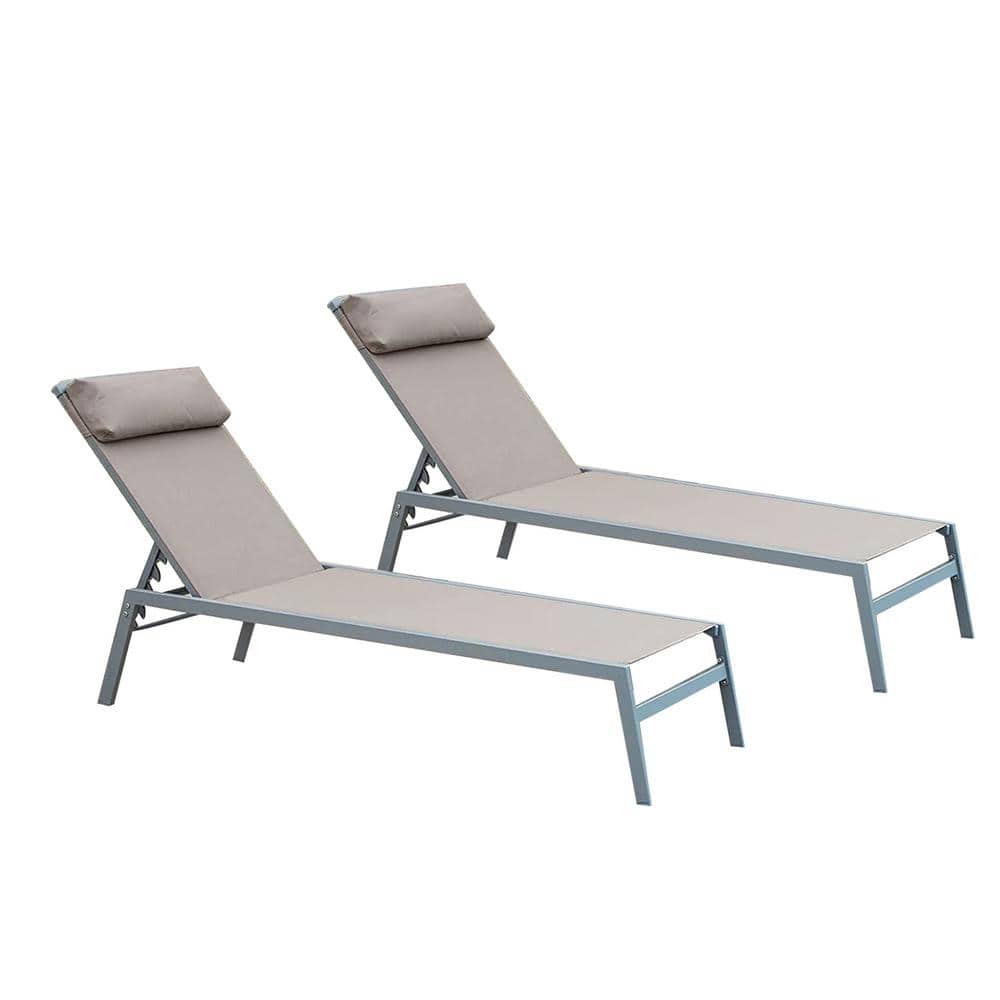 Khaki 3-Pieces Aluminum Patio Chaise Lounge Set Adjustable Pool Lounge Chairs Textilene Sunbathing Recliner price history on PriceWatchPro