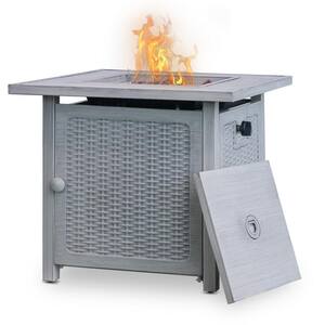 Gian 28 in. Light Gray Square Metal Fire Pit Table Slat-Top Gas