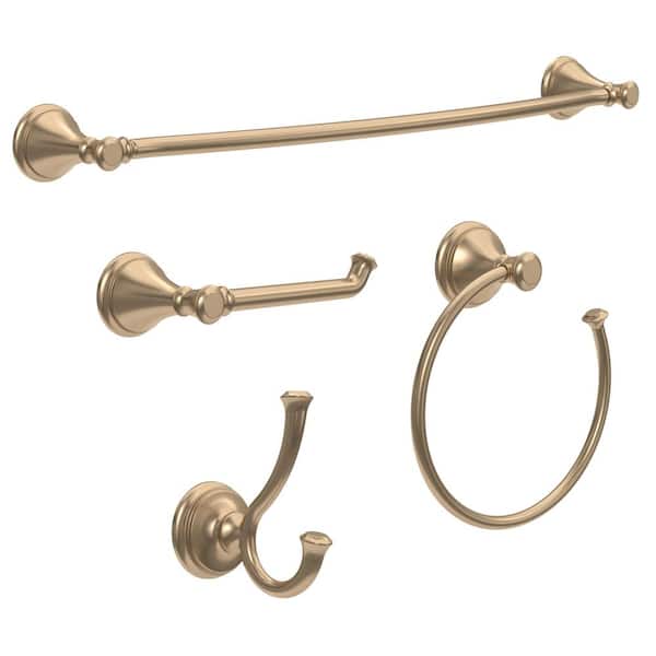 Cassidy 4-Piece Bath Hardware Set with 24 in. Towel Bar, Toilet Paper Holder, Towel Ring, Towel Hook in Champagne Bronze