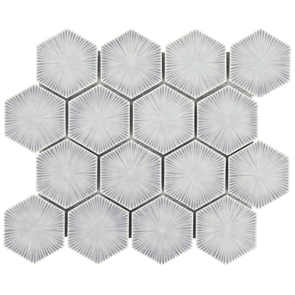 Sky Blue Glossy Glass Hexagon Mosaic Wall Tile Sheet