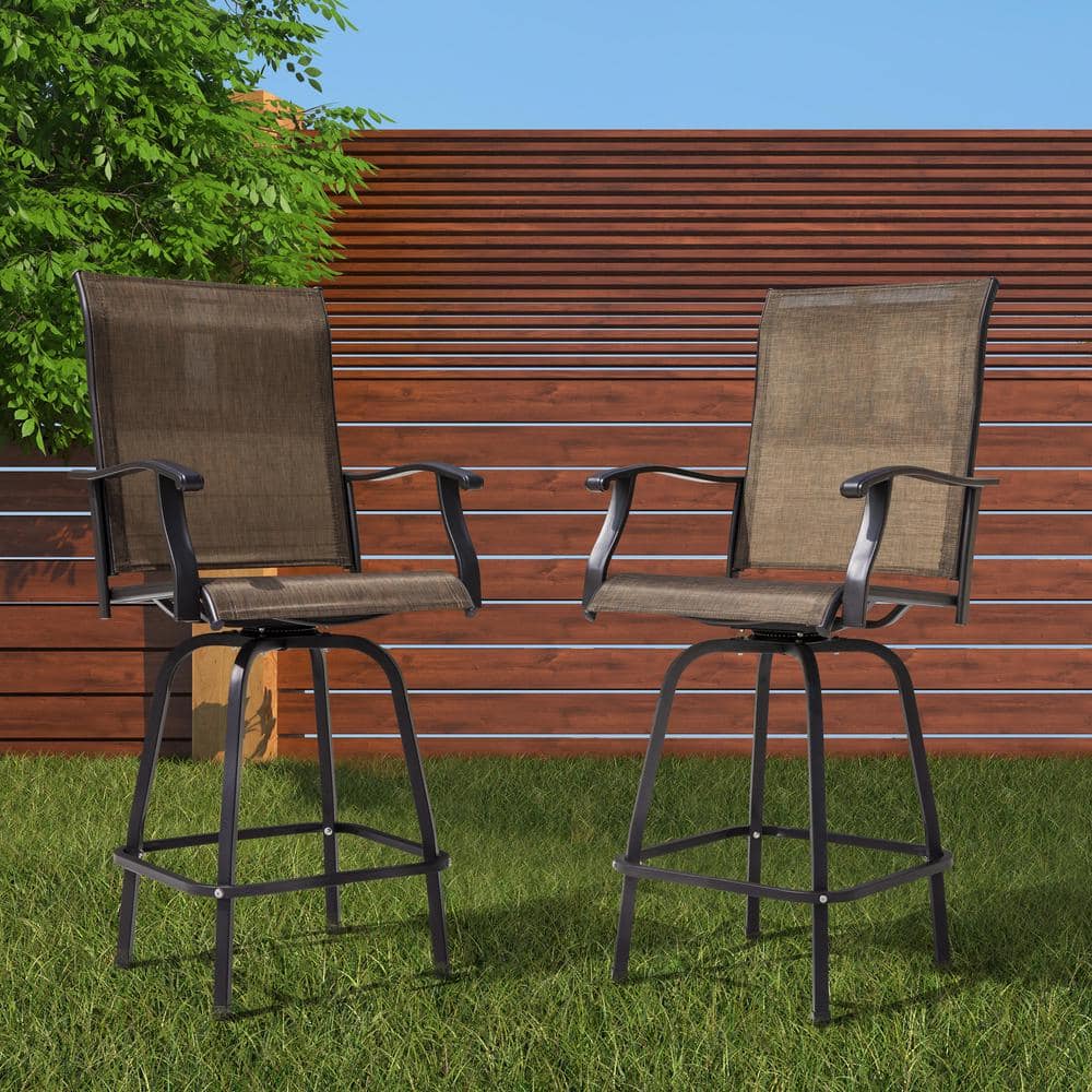 Brown Metal Bar Height Armchair Stool Set with Gold Speckles