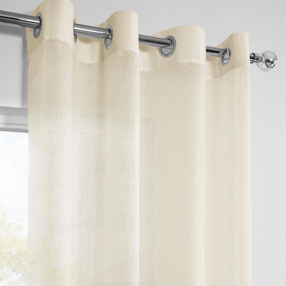 Extra Long Off-White Grommet Sheer Linen-Blend Drapes
