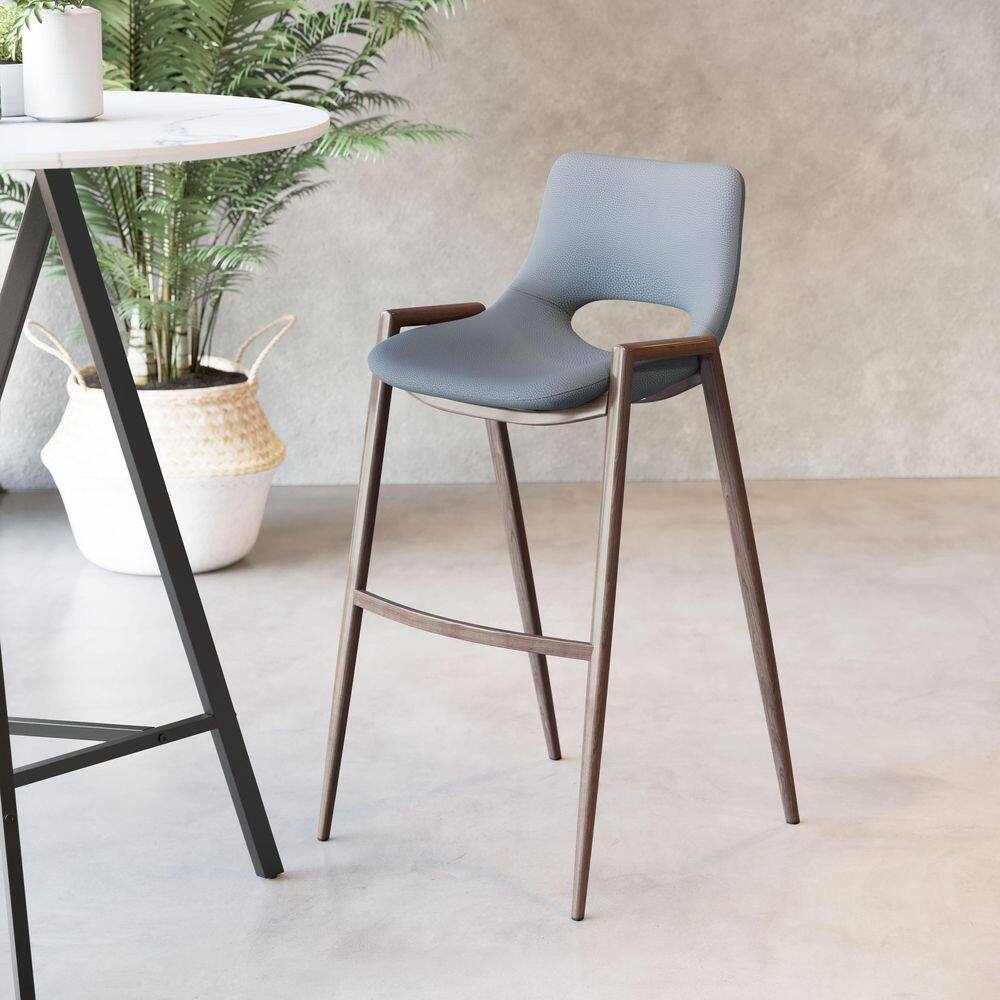 Gray Metal and Wood Contemporary Bar Stool Set
