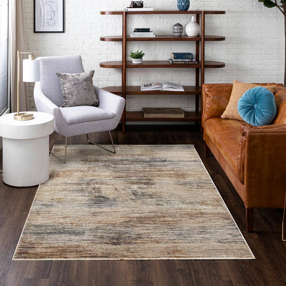 Abstract Slate and Cream Soft Feel Synthetic Area Rug - 36"x23"