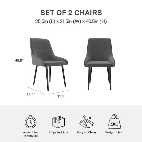DHP Marty Upholstered Dining Chair (Set of 2), Gray Velvet