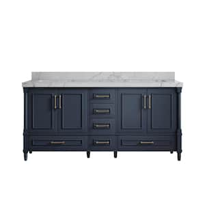 Hudson 72 in. W x 22 in. D x 36 in. H Double Sink Bath Vanity in Navy Blue with 2" Venatino Quartz Top