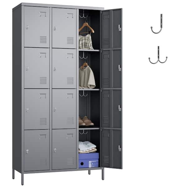 72" H Metal Storage Employees Locker with 12 Doors and Hooks, Cabinet Organizer for Home,Gym,School,Office in Dark Gray