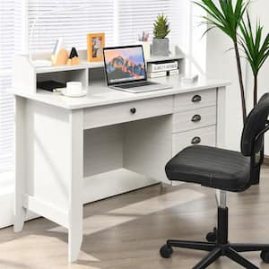 48 in. Rectangular White Wood 4-Drawer Computer Desk PC Laptop Writing Table Workstation Student Study Furniture White
