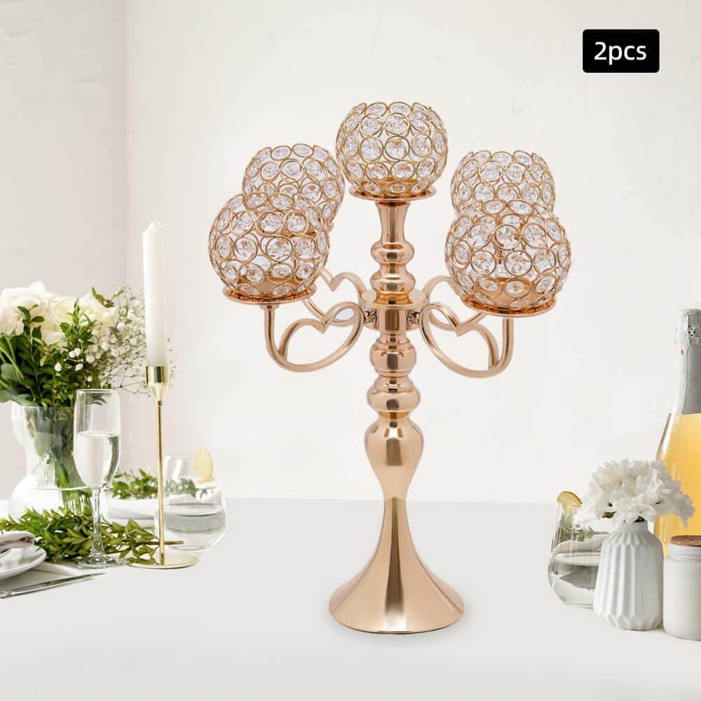 Gold Crystal 5-Arm Tabletop Candelabra Set