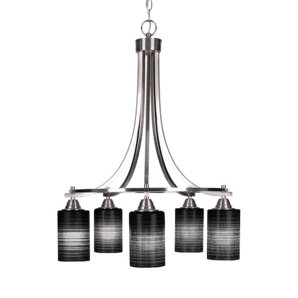 Unbranded Madison 5-Light Brushed Nickel Round Chandelier with 4 in. Black Matrix Glass Shades, No bulbs included