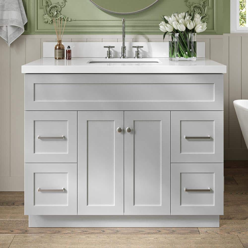 Hamlet 42-Inch Grey Freestanding Bathroom Vanity Cabinet with Brushed Nickel Hardware