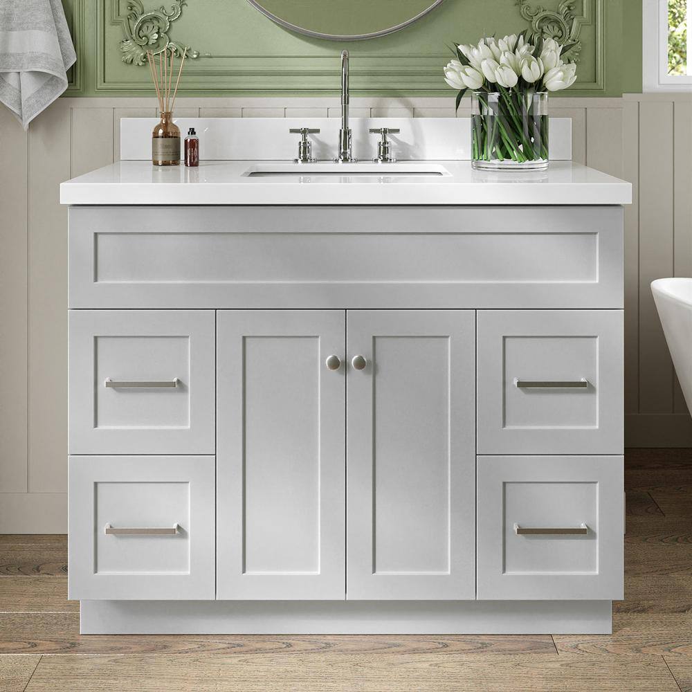 Hamlet 42" Gray Single Freestanding Vanity Cabinet with Nickel Hardware