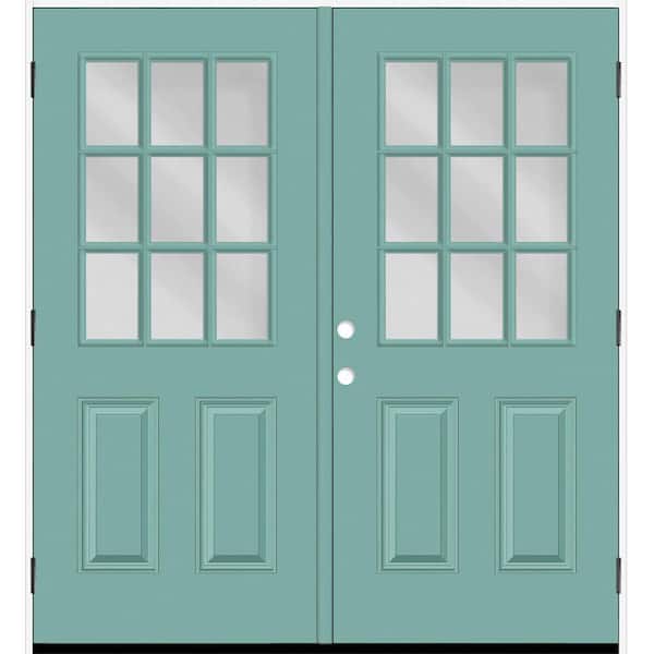 Reliant 64 in. x 80 in. 2P 1/2L 9L-SDL ClearGlass LHOS Quarry Finish Fiberglass Double Prehung Front Door w/ 4 in. Jamb