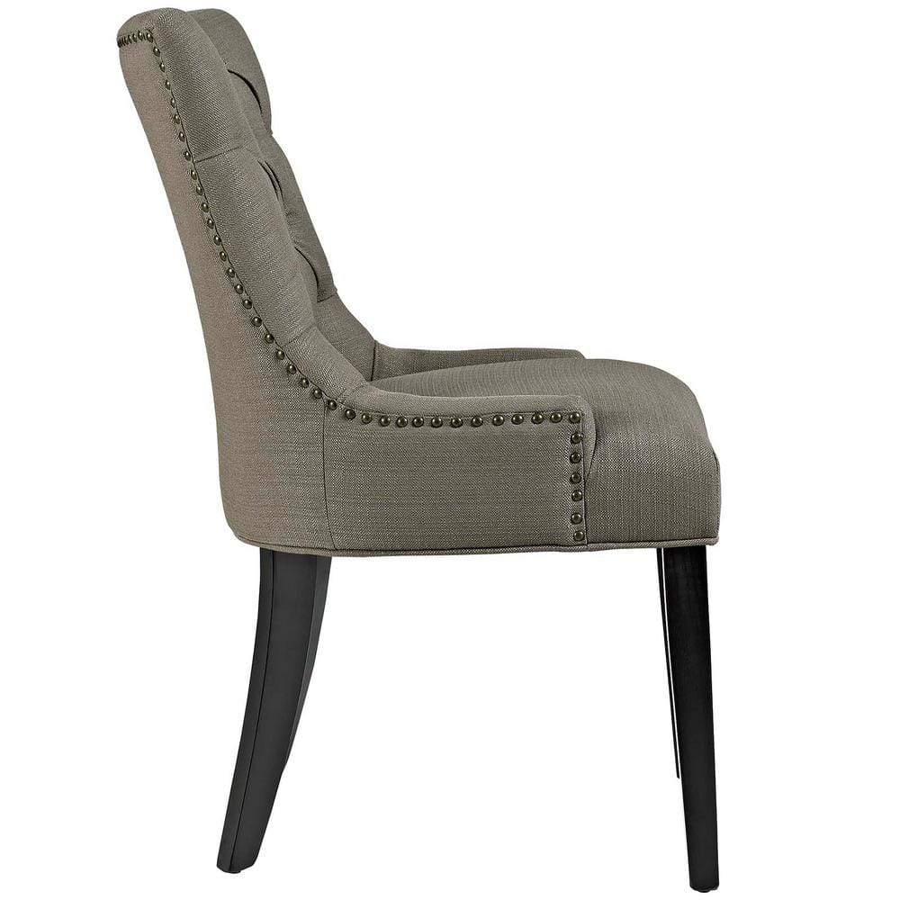 Elegant Granite Tufted Side Chair with Nailhead Trim and Wood Legs