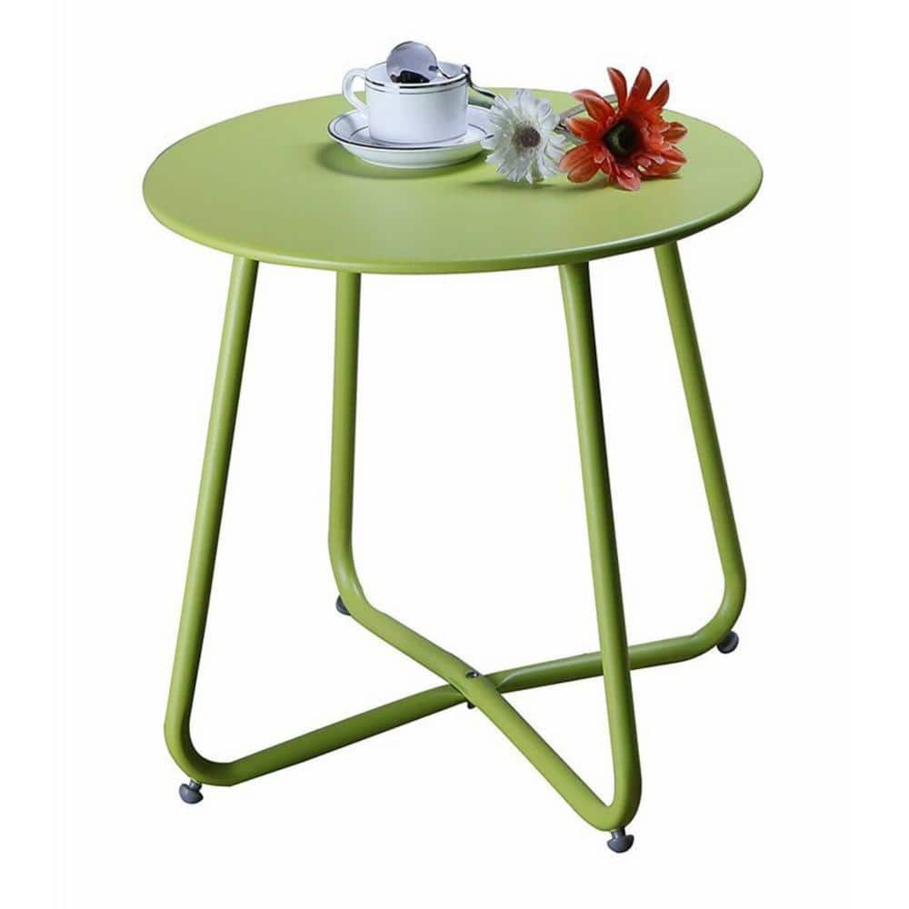 17.7 in Metal Round Outdoor Coffee Table in Green