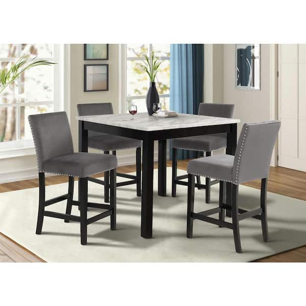 NEW CLASSIC HOME FURNISHINGS New Classic Furniture Celeste 5-Piece 42 in. Faux Marble Top Square Counter Dining Set, Gray