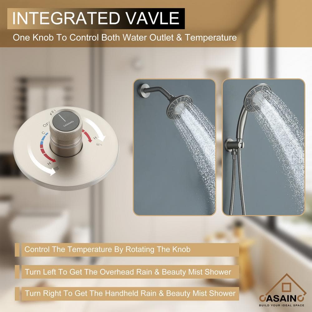 Brushed Nickel Dual-Function Wall Mounted Shower System