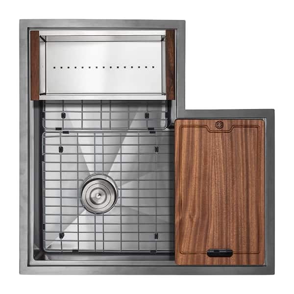 S STRICTLY KITCHEN + BATH Stainless Steel 16-Gauge Stainless Steel 30 in. Single Bowl Corner Undermount Workstation Kitchen Sink with Accessories