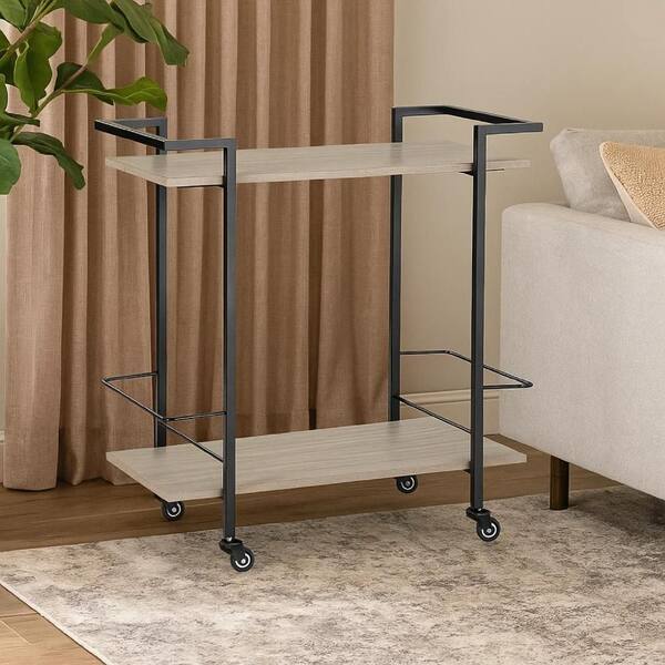 Benjara Black and Gray Serving Bar Cart with 2-Shelf and Bottle Holders