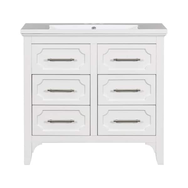 JimsMaison 36 in. W x 18 in. D x 34 in. H Single Sink Freestanding Bath Vanity in White with White Resin Top