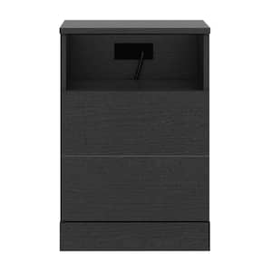 Hawley 15.5 in. Black Oak 23.5 in. Rectangle Wood End Table with USB and Storage