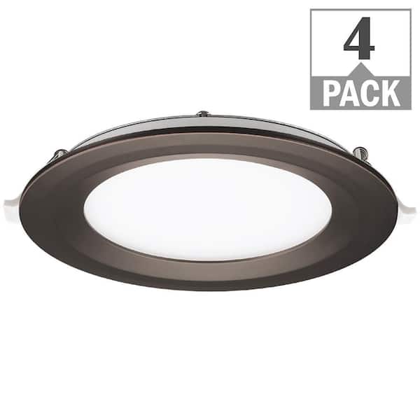 Commercial Electric 6 in. Canless Integrated LED Recessed Light Oil Rubbed Bronze Trim Kit 900lm Adjustable CCT Kitchen Bathroom (4-Pack)
