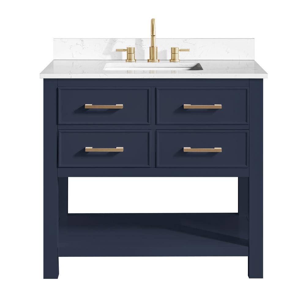 Brooks 37 in. W. x 22 in. D x 35 in. H Single sink Bath Vanity in Navy Blue finish with Cala White Engineered Top -  Avanity, BRKS-VS37-NB-E