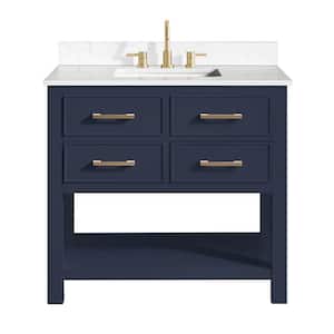 Brooks 37 in. W. x 22 in. D x 35 in. H Single sink Bath Vanity in Navy Blue finish with Cala White Engineered Top