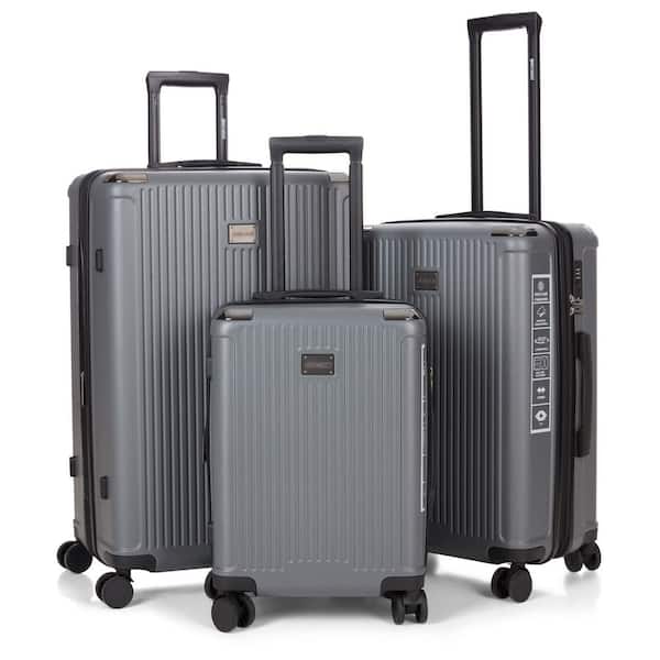 Roberto Cavalli Luxury 3-Piece Gray Expandable Hard Shell with 8 Spinner Wheels Luggage Set