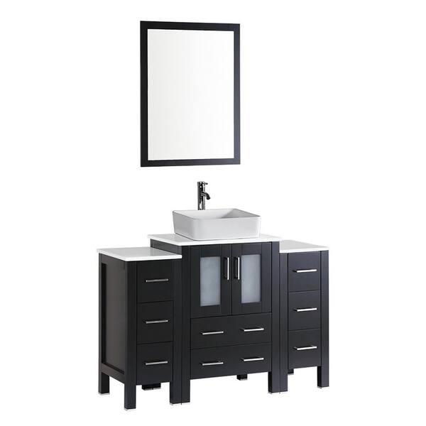 Bosconi 48 in. Single Vanity in Espresso with Vanity Top in White in White with White Basin and Mirror