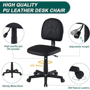 Office Stool Faux Leather Rolling Ergonomic Office Chair in Black Style 2 with Footrest and Wheels
