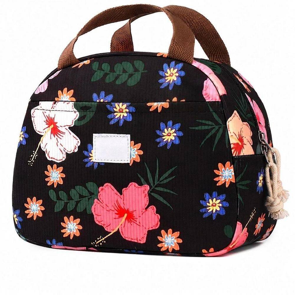 Insulated Corduroy Lunch Bag with Front Zipper Pocket and Padded Handle, 9.84 x 5.51 x 7.48 in. Portable