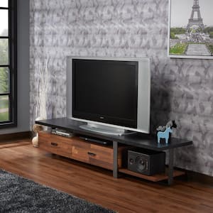 Elling Walnut & Black Finish TV Stand Fits TV's up to 60 in. with Drawers