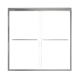 60 in. W x 56 in. H Sliding Semi-Frameless Tub Door in Chrome Finish with 1/4 in. (6 mm) Clear Glass