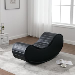 59 in. Decompression Modern PU Relax Yoga Chaise Curved Sofa Rocking Leisure Bench Chair for Living Room Bedroom, Black