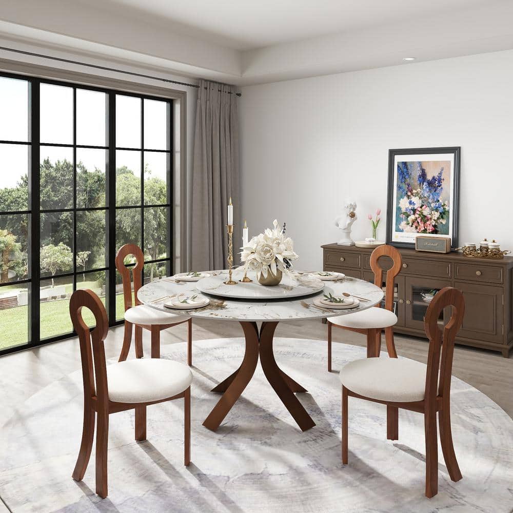 Magic Home 59.05 in. Pandora Lazy Susan Round Sintered Stone Tabletop with Pedestal Base Dining Table(Seats-8), image size:1000x1000