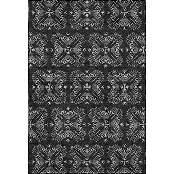 Mayfield Premium Machine Washable Abstract AMF2563 Black 10 ft. x 14 ft. Area Rug