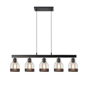 5-Light Black Farmhouse Island Chandelier for Kitchen Dining Room