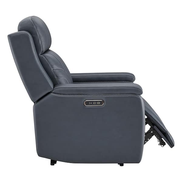 Jory Navy Modern Leather Dual Motors Power Recliner Chair with Power Headrest, USB & Type-C Charge, Lay Flat Function