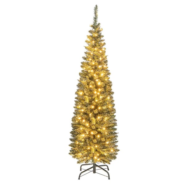 Costway 5 ft. PreLit 150 LED Lights Pencil Christmas Tree with 296 Branch Tips Party