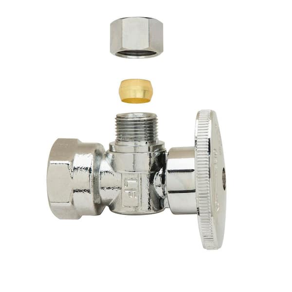 EZ-Fluid 1/2" FIP Iron Pipe X 3/8" Comp Chrome 1/4-Turn Angle Stop Water Shutoff Ball Valve (10-Packs
