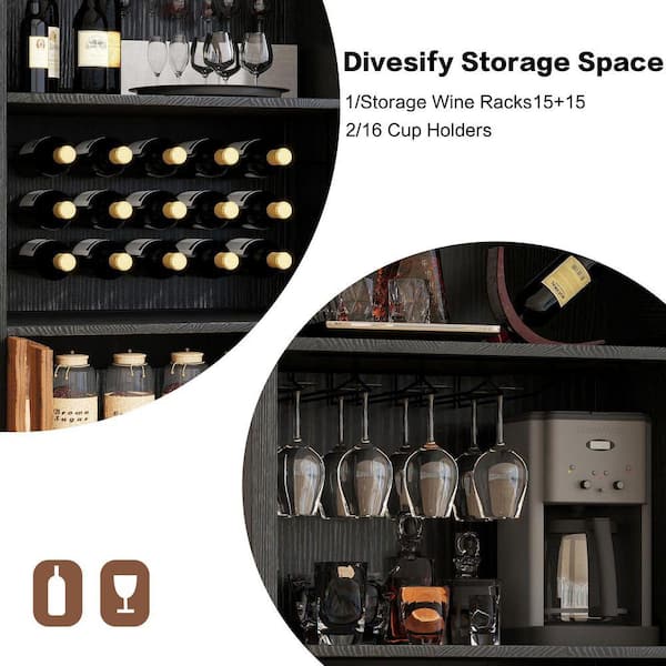 25.59 in W x 16.1 in D x 71 in H Farmhouse Arched Bar Cabinet in