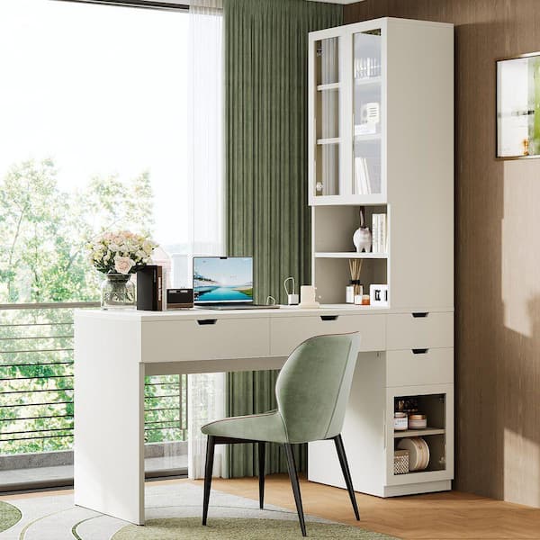 61.2 in. White Wood 3-Drawers Computer Desk Makeup Vanity Desk w