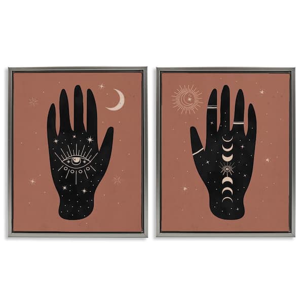 Stupell Industries All Seeing Mystical Hands by Nina Blue 2-Pieces Gray Floater Frame Religious Graphic Art Print 31 in. x 25 in.